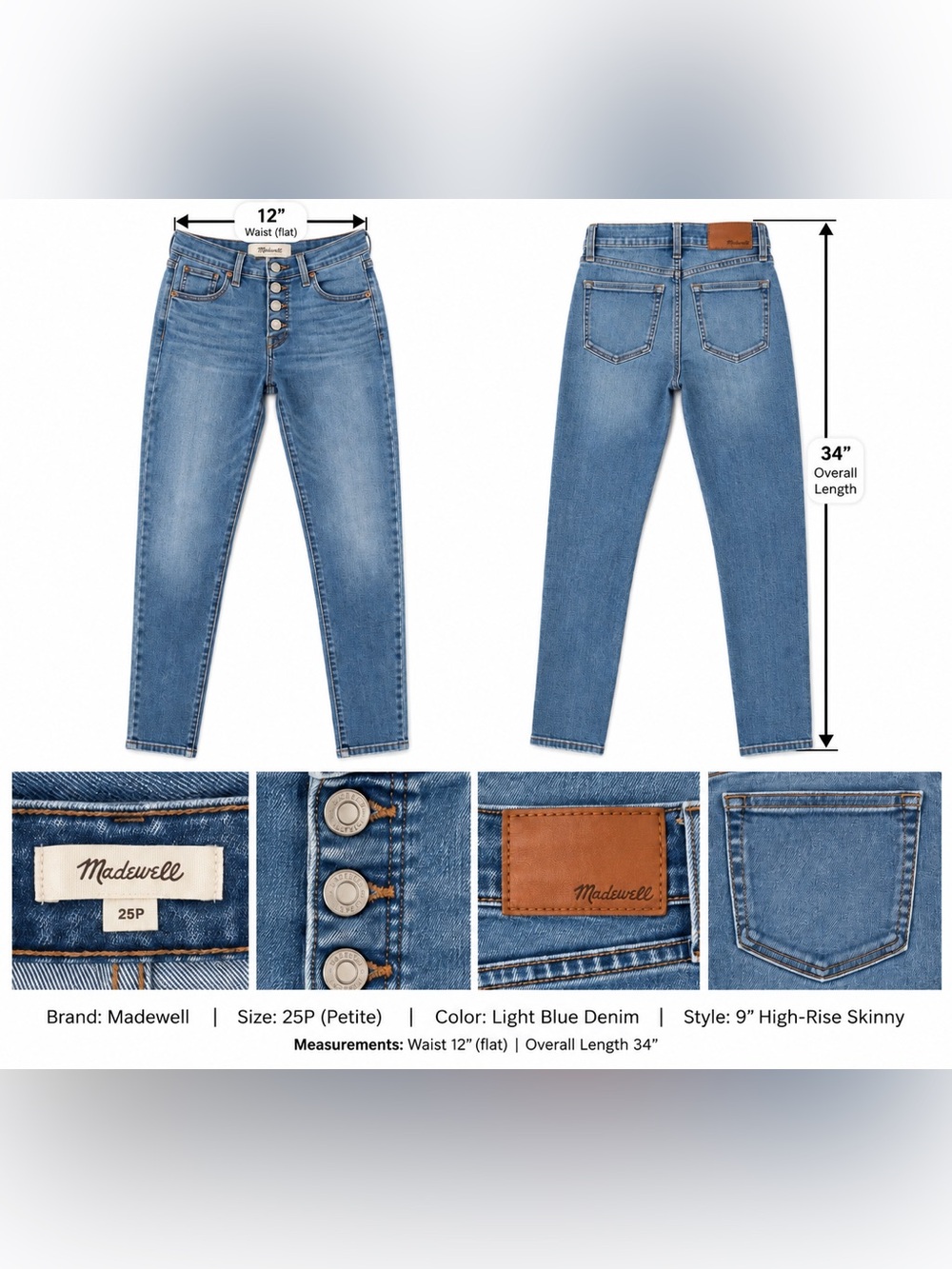 Madewell Jeans 25P Petite Blue Denim Womens
